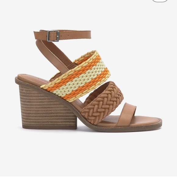 Lucky Brand Lissie Braided WEDGE LIKE SANDAL TAN SUNFLOWER MULTI SIZE 10M - Picture 1 of 7